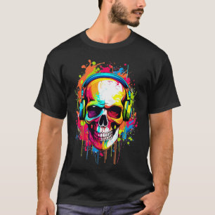 Colourful Skull wearing headphones T-Shirt