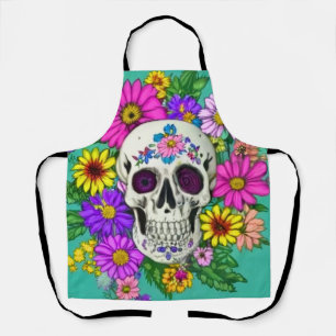 colourful skull with flowers  apron