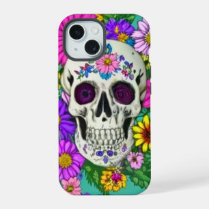 colourful skull with flowers  iPhone 15 case