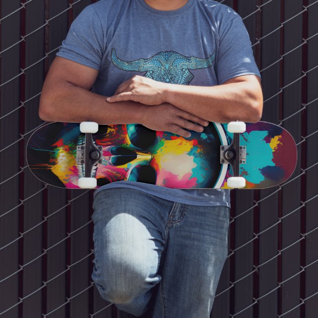 Colourful Skull with Headphones Design Skateboard (Outdoor 3)