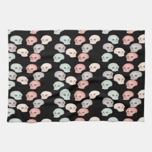 colourful skulls on black kitchen towel