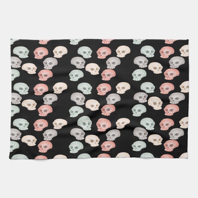 colourful skulls on black kitchen towel (Horizontal)