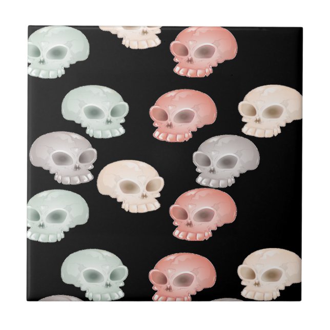 colourful skulls on black tile (Front)