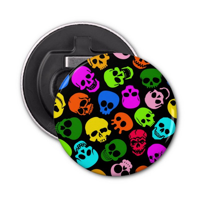 Colourful Skulls pattern in black Bottle Opener (Front)