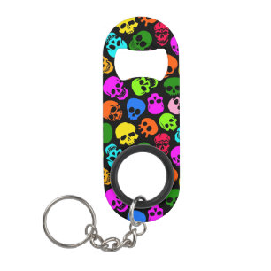 Colourful Skulls pattern in black Mini Bottle Opener