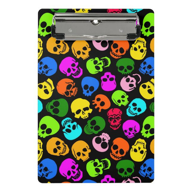 Colourful Skulls pattern in black Mini Clipboard (Front)