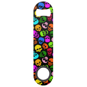 Colourful Skulls pattern in black Speed Bottle Opener