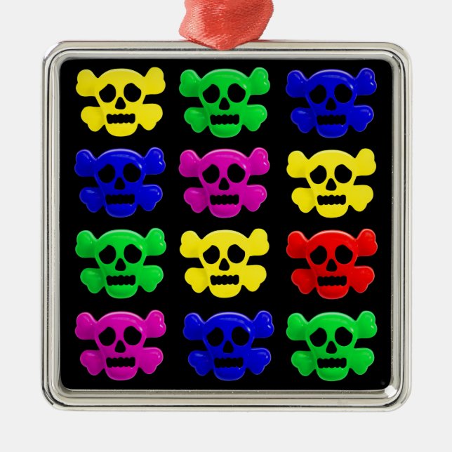 Colourful skulls pattern metal ornament (Front)