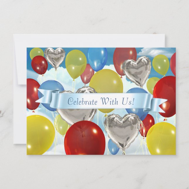 Colourful Sky Balloons Customizable Invitations (Front)