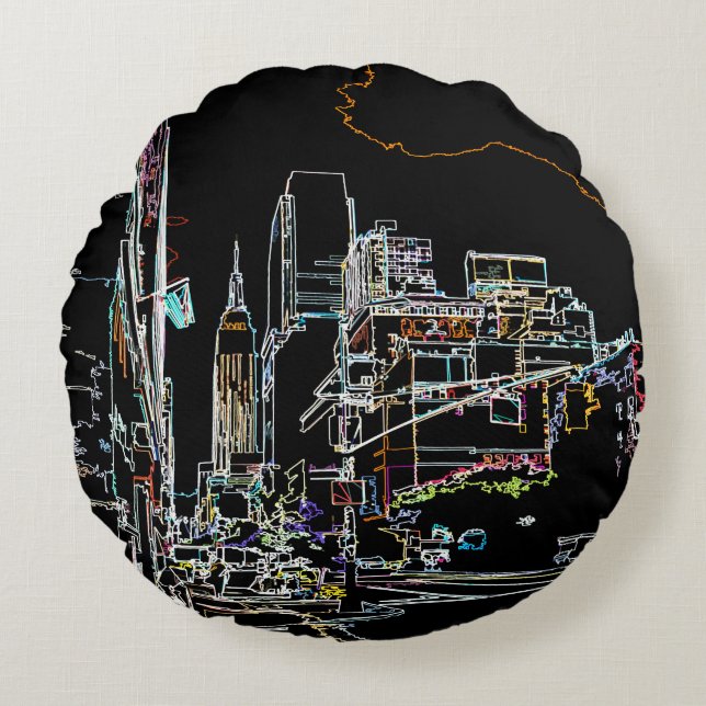 Colourful skyline in Manhattan Round Pillow (Front)