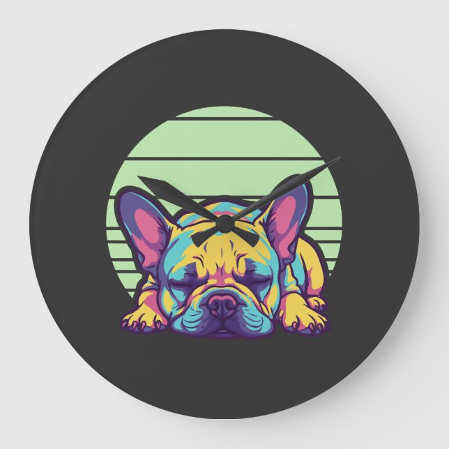 colourful sleeping french bulldog large clock (Front)