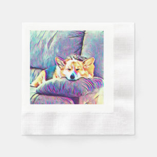 Colourful Sleeping Welsh Corgi Napkin