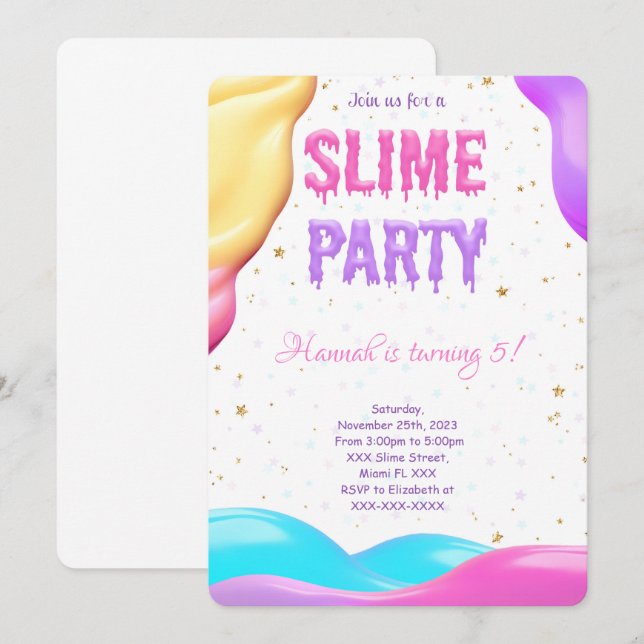 Colourful Slime Birthday Party Invitation (Front/Back)