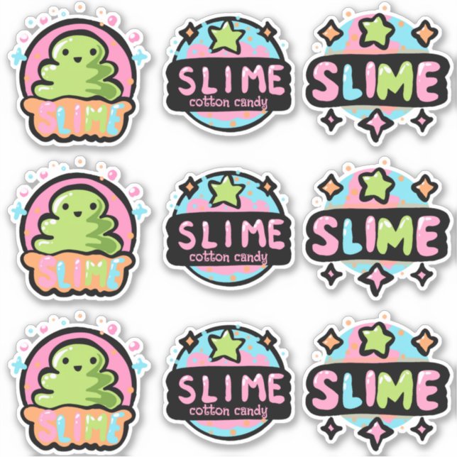 Colourful slime logos sticker sheet (Front)