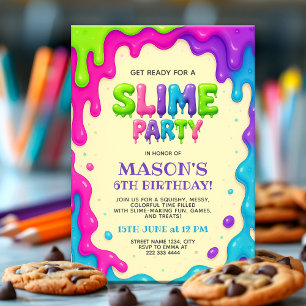 Colourful Slime Party   Editable Kids Birthday Invitation