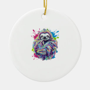 Colourful Sloth Cute Animal Art Funny Graphic Tee  Ceramic Ornament