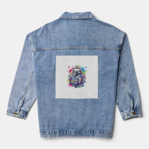 Colourful Sloth Cute Animal Art Funny Graphic Tee  Denim Jacket