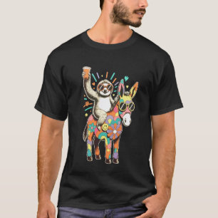 Colourful Sloth Donkey Party Rave EDM Festival Nig T-Shirt