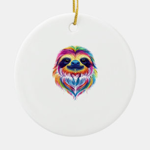 Colourful Sloth Face Cute Rainforest Jungle Animal Ceramic Ornament