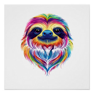 Colourful Sloth Face Cute Rainforest Jungle Animal Poster