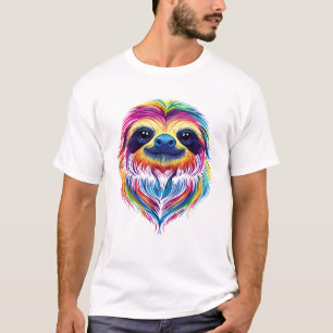 Colourful Sloth Face Cute Rainforest Jungle Animal T-Shirt
