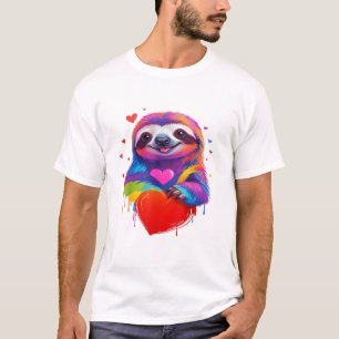 Colourful Sloth T-Shirt - Rainbow Sloth Heart Anim