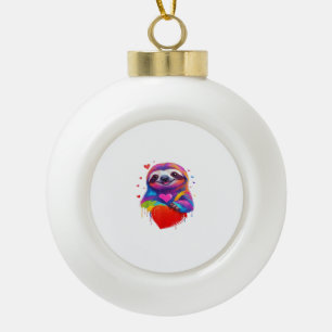 Colourful Sloth T-Shirt - Rainbow Sloth Heart Anim Ceramic Ball Christmas Ornament