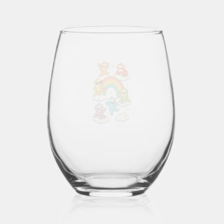 Colourful Sloths With A Rainbow Kawaii Sloth T-Shi Stemless Wine Glass