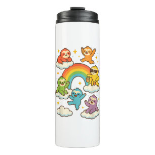 Colourful Sloths With A Rainbow Kawaii Sloth T-Shi Thermal Tumbler