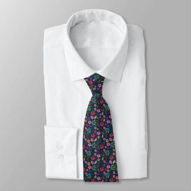 Colourful Small Flowers Pattern Tie (Tied)