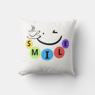 Colourful SMILE Cute Coffee Quote Throw Pillow