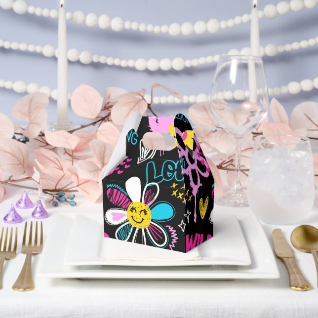 Colourful Smiley Flower Graffiti Pattern Baby Bib Favor Box (Wedding)