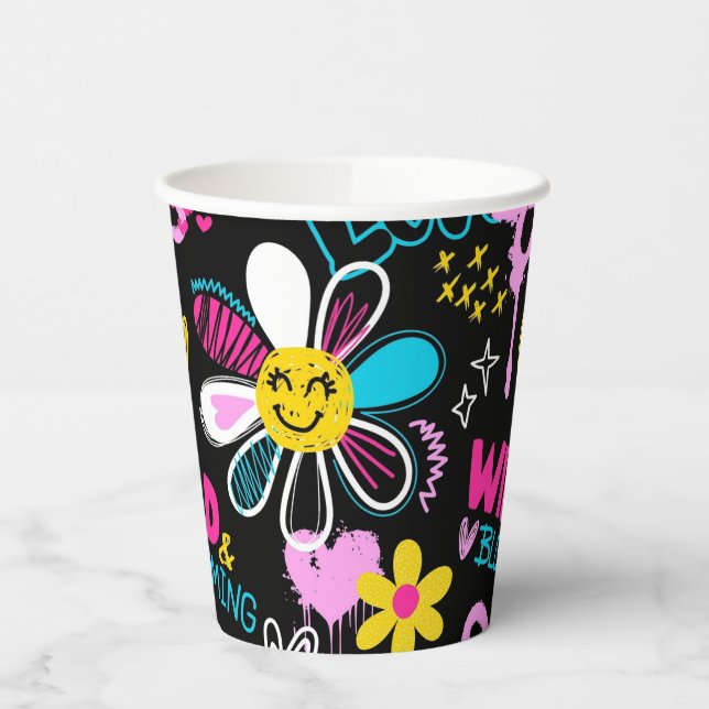 Colourful Smiley Flower Graffiti Pattern Baby Bib Paper Cups (Left)