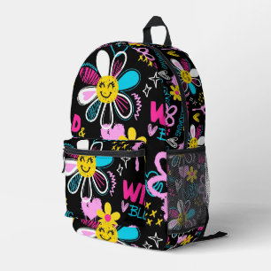 Colourful Smiley Flower Graffiti Pattern Baby Bib Printed Backpack