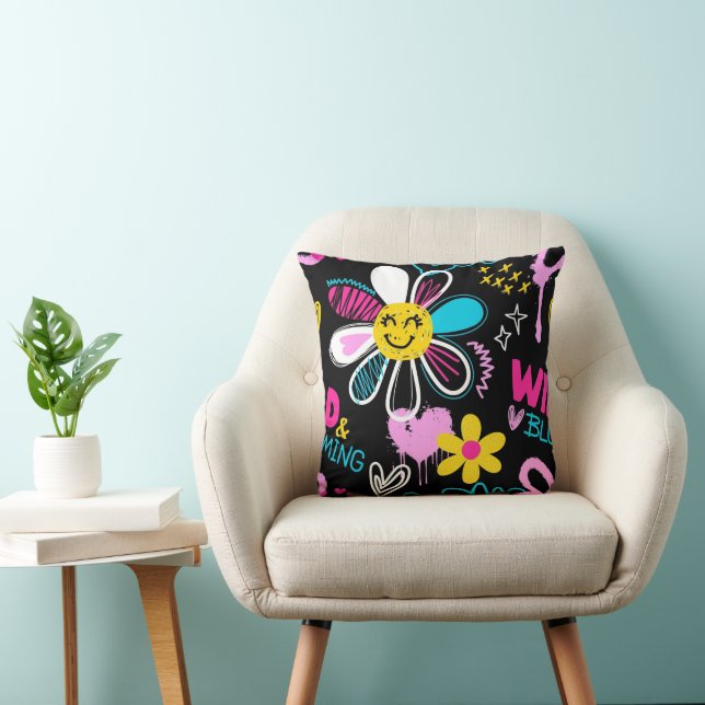 Colourful Smiley Flower Graffiti Pattern Baby Bib Throw Pillow (Chair)