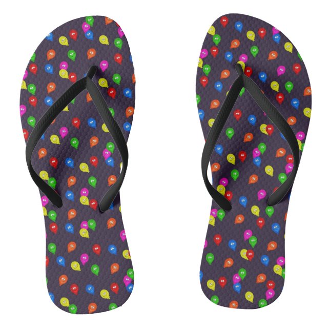 Colourful Smiling Balloons Black Flip Flops (Footbed)
