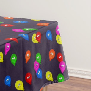 Colourful Smiling Balloons Black Tablecloth