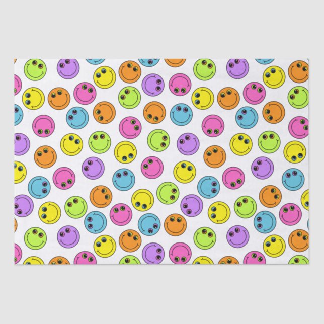 Colourful Smiling Emoji Faces Tissue Paper (Front)