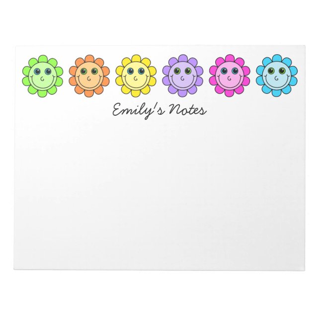 Colourful Smiling Flower Faces Personalized Notepad (Front)
