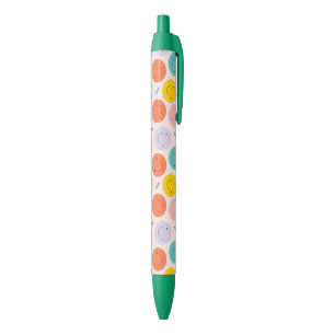 Colourful Smiling Happy Face Pattern Black Ink Pen