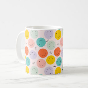Colourful Smiling Happy Face Pattern Coffee Mug