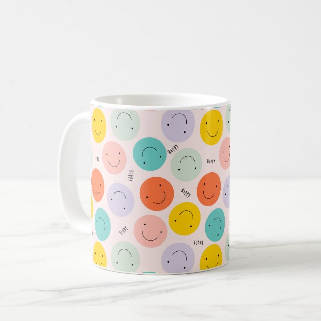 Colourful Smiling Happy Face Pattern Coffee Mug (Front Left)