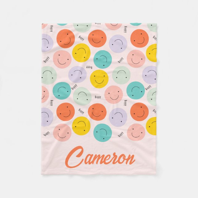 Colourful Smiling Happy Face Pattern Fleece Blanket (Front)
