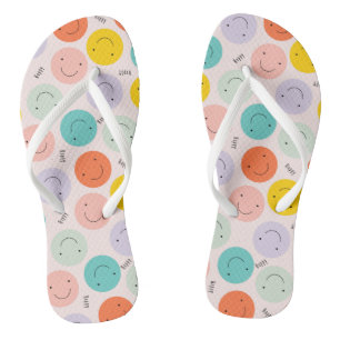 Colourful Smiling Happy Face Pattern Flip Flops