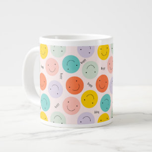 Colourful Smiling Happy Face Pattern Large Coffee Mug