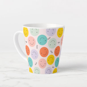 Colourful Smiling Happy Face Pattern Latte Mug