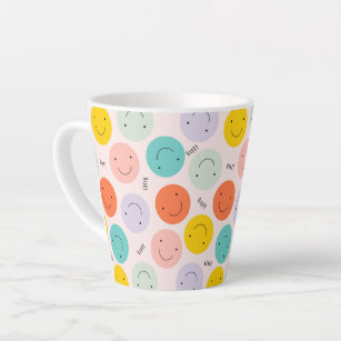 Colourful Smiling Happy Face Pattern Latte Mug