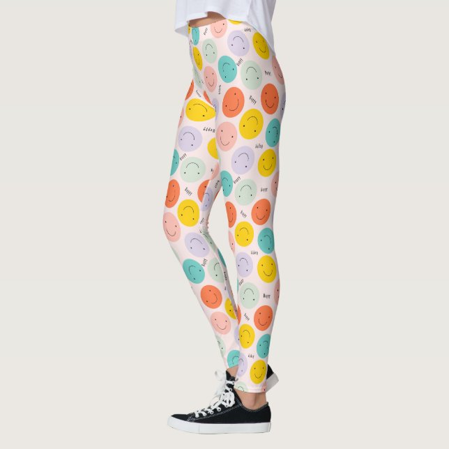 Colourful Smiling Happy Face Pattern Leggings (Left)