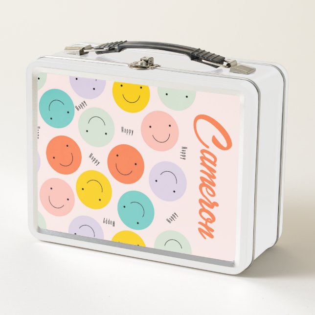 Colourful Smiling Happy Face Pattern Metal Lunch Box (Front)