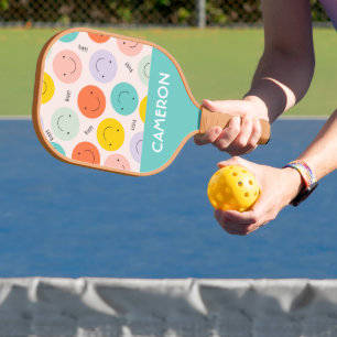 Colourful Smiling Happy Face Pattern Pickleball Paddle